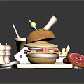 Delicious Burger with Sesame Bun Onion Rings Tomato Slices and Drink on Yellow Tray