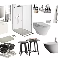 Modern Bathroom Set Design With Shower Enclosure Toilet Sink Bathtub Towels And Bathrobe