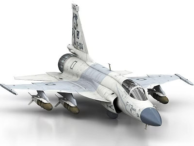 Military Fighter Jet With White Gray Body And Underwing Weapons 3d model