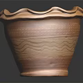 Natural Clay Flower Pot With Scalloped Edge And Textured Striped Surface