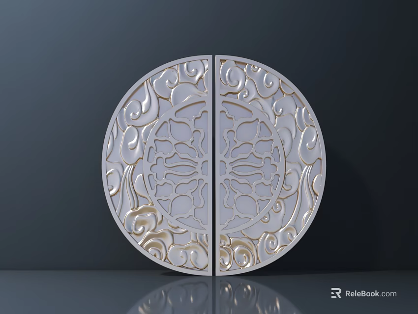 Silver White Circular Carved Hardware Tools With Intricate Patterns And Dark Background Reflection 3d model 