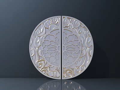 Silver White Circular Carved Hardware Tools With Intricate Patterns And Dark Background Reflection 3d model