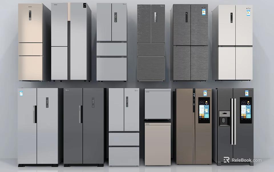 Collection of Modern Refrigerators and Freezers with Various Styles Colors and Designs 3d model 