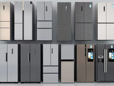 Collection of Modern Refrigerators and Freezers with Various Styles Colors and Designs 3d model