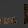 Vintage Wooden Storage Chest And Rustic Bookshelf With Carved Details