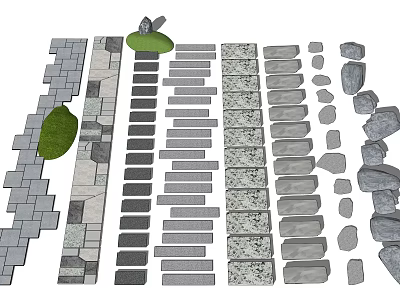 Road Facilities With Various Paving Materials Slabs Bricks And Green Elements 3d model