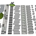 Road Facilities With Various Paving Materials Slabs Bricks And Green Elements 3d model