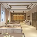 Luxurious SPA Sauna Interior With Massage Beds Flower Petals And Decorative Wall