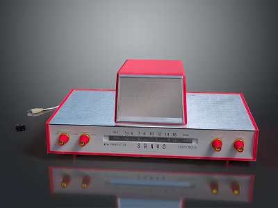 Vintage Red And Silver VU Meter With Knobs Display And Connection Cable 3d model