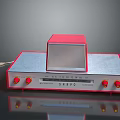 Vintage Red And Silver VU Meter With Knobs Display And Connection Cable 3d model