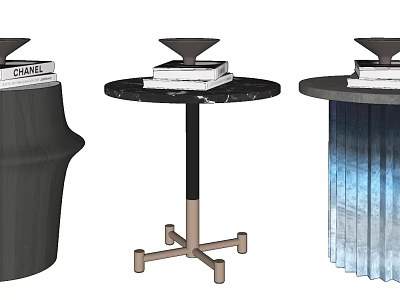 Elegant Modern Round Side Tables With Marble Top Metal Legs And Stacked Books 3d model