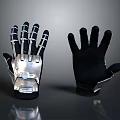 Metallic Skeleton And Black Fabric Dual Design Gloves With Protective Features 3d model