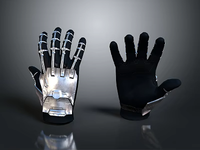 Metallic Skeleton And Black Fabric Dual Design Gloves With Protective Features 3d model