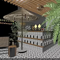 Vibrant Bubble Tea Shop With Orange Green Walls Wooden Ceiling Straw Umbrella And White Tables