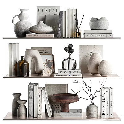 Modern Minimalist Decorative Ornament Set With Books Vases Photo Frame And Sculptures 3d model