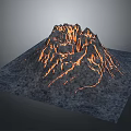 Volcanic Landscape With Erupting Mountain And Fiery Lava Flows On Gray Ground