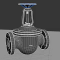 Silver Metal Industrial Valve With Blue Top Handle And Flange Connections