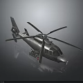 Shiny Silver Helicopter With Rotor Blades And Fuselage On Dark Reflective Background