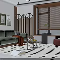 Warm Mid Century Living Dining Room Interior Design With Cat Tree And Comfortable Lounge Chair