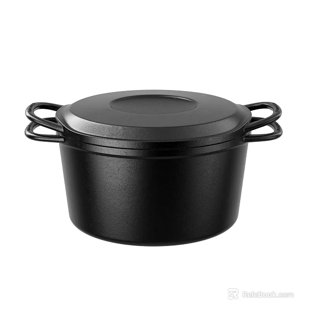 Black Cooking Pot With Fitted Lid And Two Side Handles For Home Kitchen Use 3d model 
