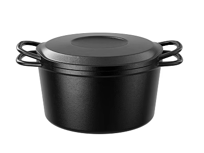 Black Cooking Pot With Fitted Lid And Two Side Handles For Home Kitchen Use 3d model