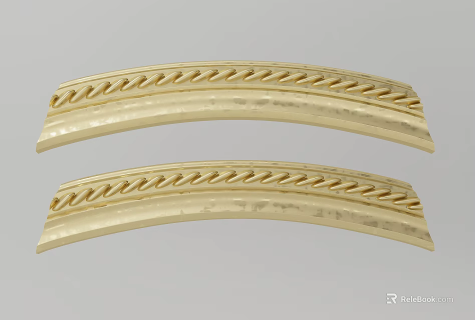 Elegant Golden Curved Decorative Strips Showcasing Intricate Braided Carving Design 3d model 