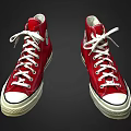 Red High Top Canvas Shoes with White Laces White Toe Caps and Star Logo Design