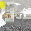 Modern Indoor Atrium Space With Spiral Staircase Multi Level Design Green Plants And Circular Ceiling