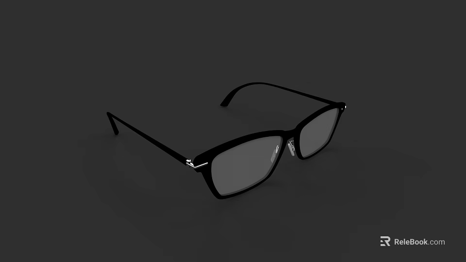 Sleek Black Rectangular Frame Glasses With Clear Lenses And Plastic Temples 3d model 