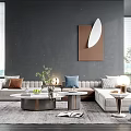 Modern Sectional Sofa And Coffee Table Set With Neutral Throw Pillows Green Plants And Area Rug