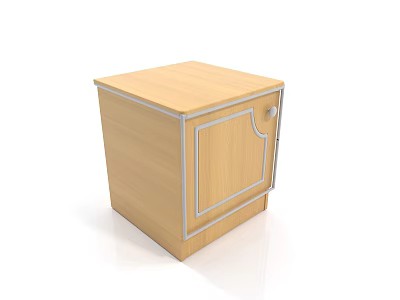 Light Wood Bedside Table With Silver Trim Drawer And Round Knob 3d model