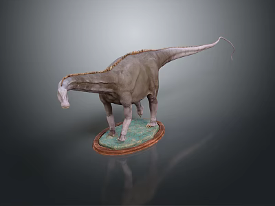 Detailed Dinosaur Model With Long Neck Gray Body And Green Display Base 3d model