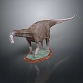 Detailed Dinosaur Model With Long Neck Gray Body And Green Display Base