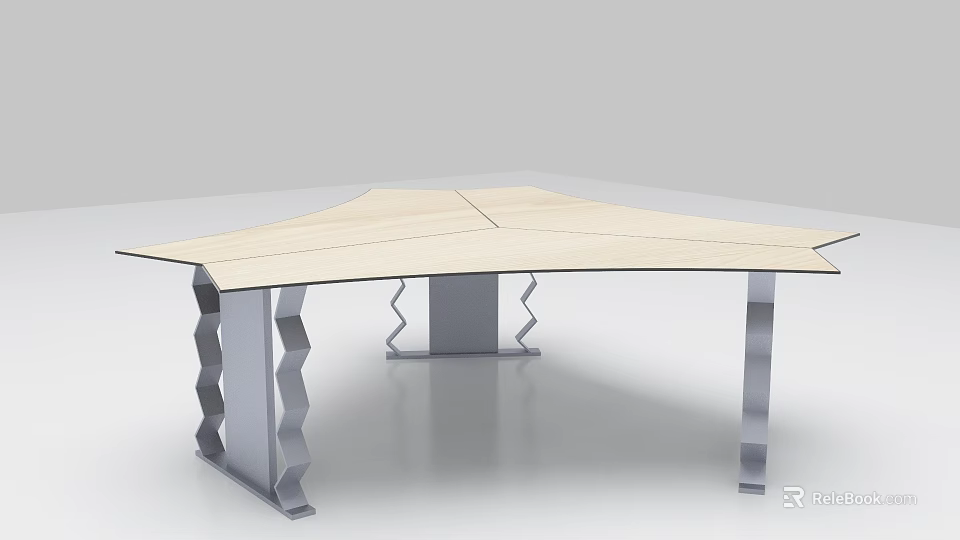 Modern Office Desk With Zigzag Metal Legs And Wooden Top Design 3d model 