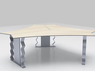 Modern Office Desk With Zigzag Metal Legs And Wooden Top Design 3d model