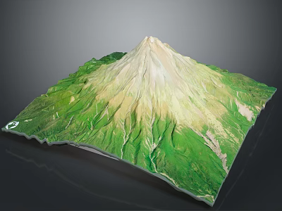 Scenic 3D Mount Fuji Terrain Model with Green Slopes White Snow-Capped Peak and Square Base 3d model
