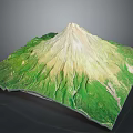 Scenic 3D Mount Fuji Terrain Model with Green Slopes White Snow-Capped Peak and Square Base