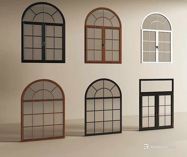 Different Style Windows Collection With Arched And Rectangular Frames In Various Colors 3d model 