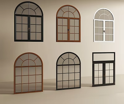 Different Style Windows Collection With Arched And Rectangular Frames In Various Colors 3d model