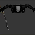3D Character Model With White Hair Black Tight Outfit Knee Pads And Dagger