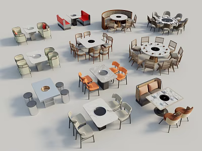 Dining Table Sets Featuring Various Styles Different Shapes And Colorful Chair Combinations 3d model