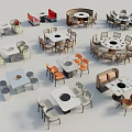 Dining Table Sets Featuring Various Styles Different Shapes And Colorful Chair Combinations 3d model