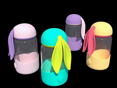 Colorful Rabbit Ear Design Cups With Transparent Bodies And Pastel Lids 3d model