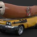Weapon Shaped As Large Hotdog On Yellow Car Roof With Mask And Bound Object