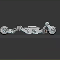 Metallic Motorcycle Mechanical Chassis Model On Transparent Display Stand With Wheels 3d model
