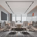 Modern Conference Room Interior With Large Screen Conference Table And Ergonomic Chairs