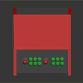 Retro Arcade Machine With Red Trim Colorful Screen Green Buttons And Coin Slot