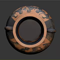 Ancient Greek Vase Sculpture with Two Handles and Figure Carvings in Orange Black Design