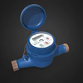Blue Water Meter With Open Lid Mechanical Dial And Brass Connections