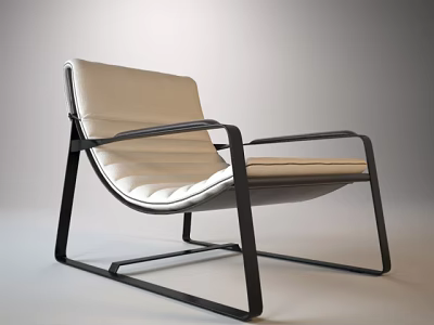 Modern Leisure Chair With Light Stitched Cushion And Black Metal Frame Design 3d model